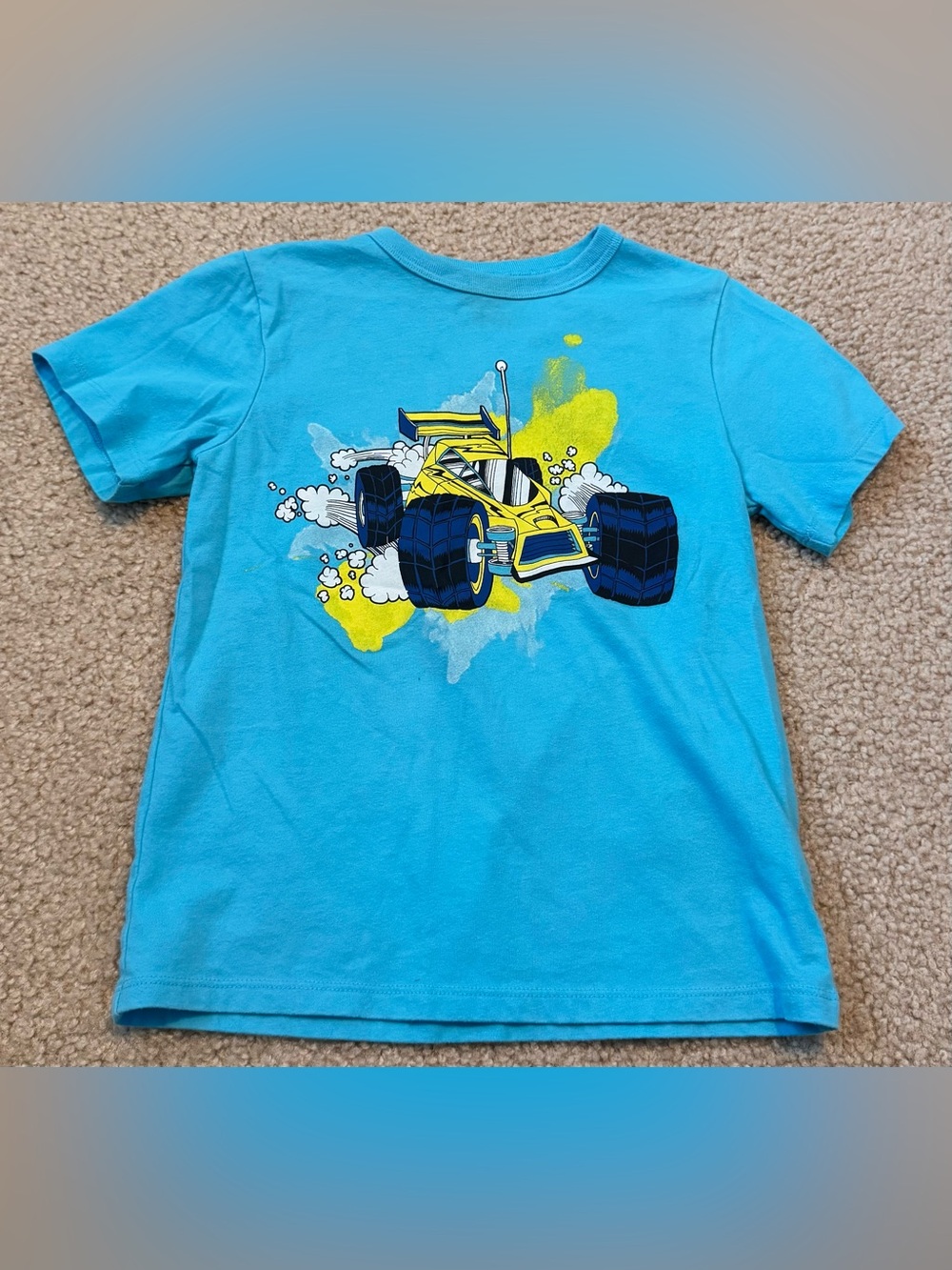 Bright Blue Tee with Yellow Race Car Size S (5/6)